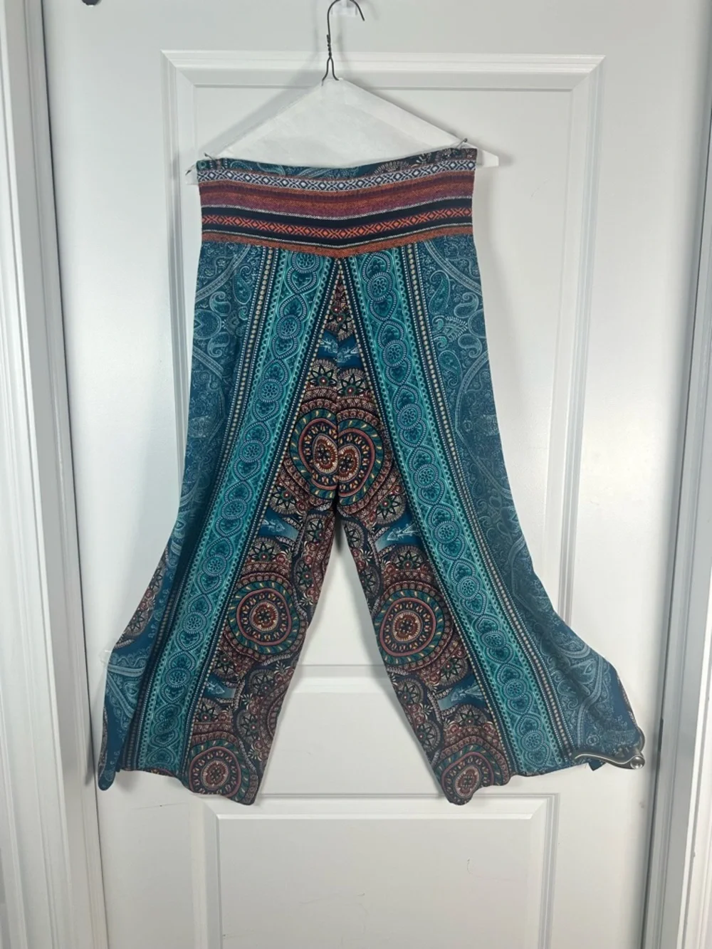 Boho Wide-Leg Printed Trousers - Blue Multi - Picture 7 of 7